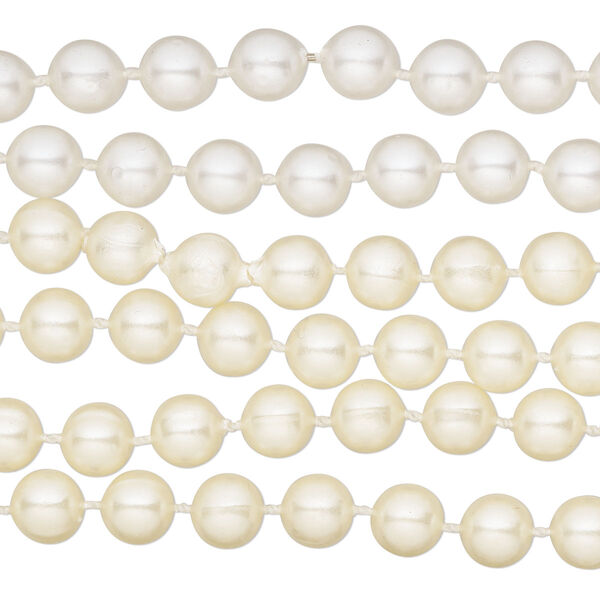 Chain mix, acrylic, white and ivory, 8mm round, 28 inches. Sold per pkg of 3. image number 0