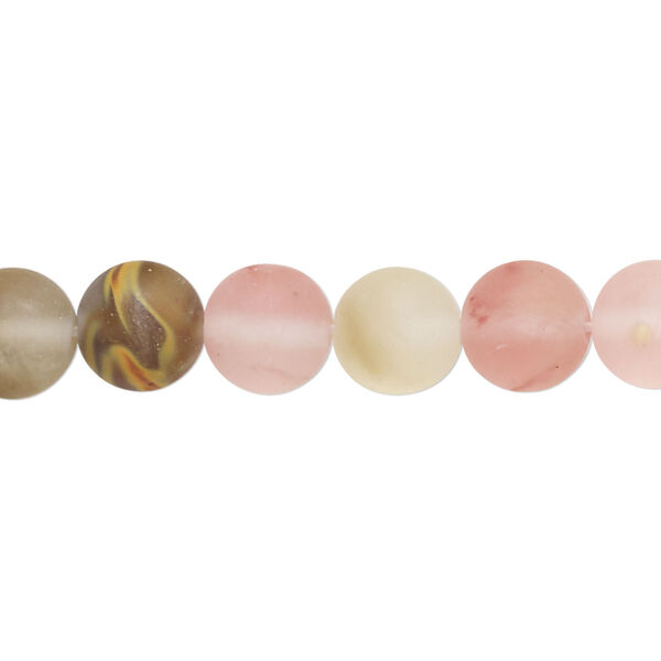 Bead, watermelon "quartz" glass, matte multicolored, 8mm round. Sold per 15-1/2 to 16-inch strand. image number 0