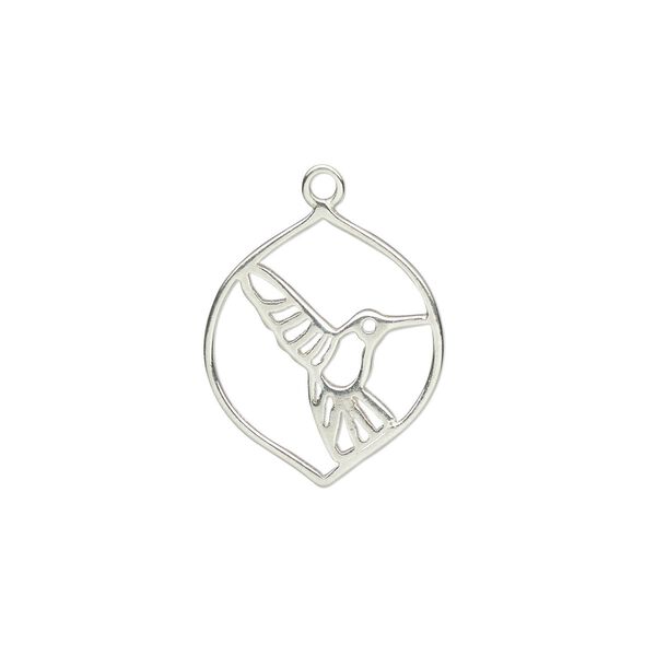 Charm Amoracast® 1pkg1 sterling silver, 15.5x14mm 2-sided cutout hummingbird oval image number 0