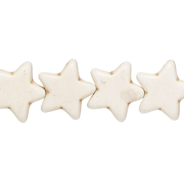 Bead, "howlite" (resin) (imitation), white, 15x14mm star. Sold per 15-inch strand. image number 0