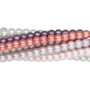 Bead, glass pearl, assorted colors, 4mm round. Sold per pkg of (10) 30-inch strands.