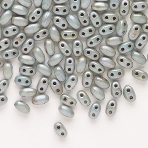 Seed bead, Preciosa Twin™ Pressed Twin Czech glass, pkg/200, 5x2.5mm oval, opaque pearlized grey, (15311).