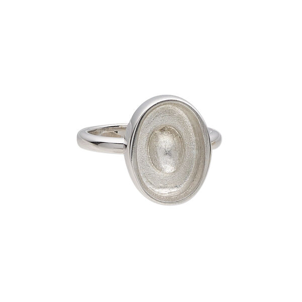 Ring, Almost Instant Jewelry®, sterling silver, 16mm wide with 14x10mm oval glue-in setting, size 7. Sold individually. image number 0