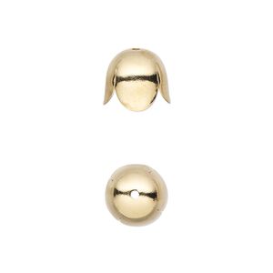 Cord end, gold-plated brass, 10x9mm with 8mm inside diameter. Sold per pkg of 10.