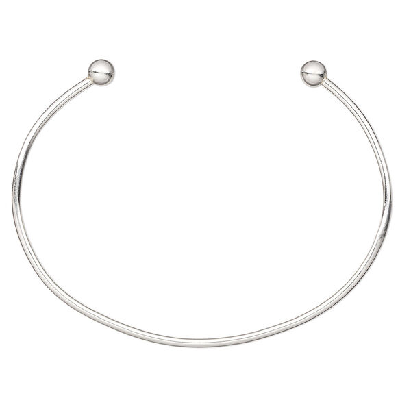 Bracelet, cuff, Create Compliments®, sterling silver, 2mm wide with (2) 6mm twist-off bead ends, adjustable from 6-1/2 to 7-1/2 inches. Sold individually. image number 0