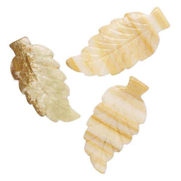 Brown italian "onyx" 1pkg3, carved leaf focal B grade, 34x18mm-42x20mm image number 0