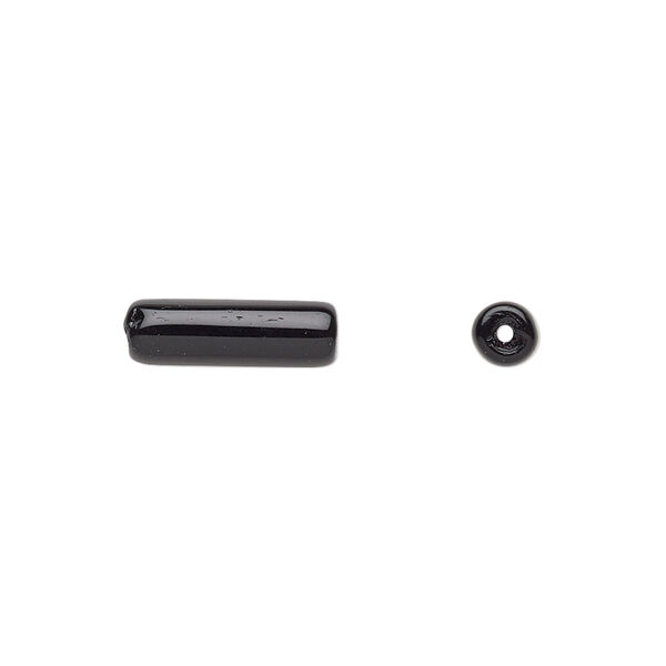 Bead, Czech pressed glass, jet, 14x4.5mm tube. Sold per 15-1/2" to 16" strand, approximately 30 beads. image number 0