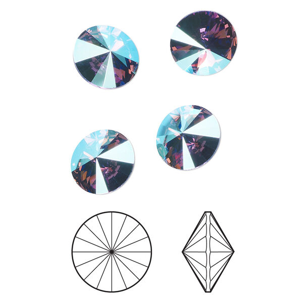 Chaton 4pk tanzanite shimmer foil back, Crystal Passions® 12mm rivoli 1122 image number 0