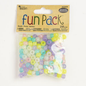 Bead mix 1pkg250, plastic, glow-in-the-dark mixed colors, 9x6mm pony.