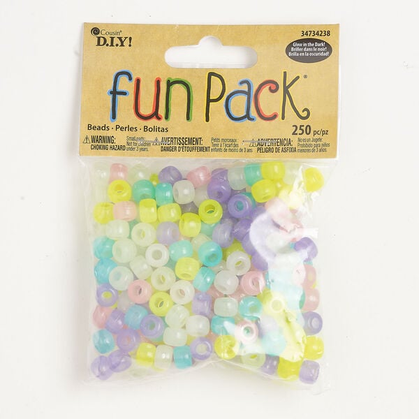 Bead mix 1pkg250, plastic, glow-in-the-dark mixed colors, 9x6mm pony. image number 0