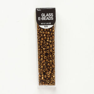 Seed bead, glass, 1pkg1, #6 round, 40g, bronze