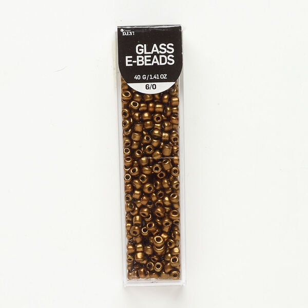 Seed bead, glass, 1pkg1, #6 round, 40g, bronze image number 0