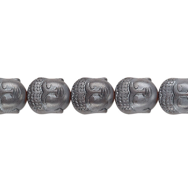 Bead, Hemalyke™, matte grey, 10x9mm Buddha head. Sold per 15-1/2" to 16" strand. image number 0