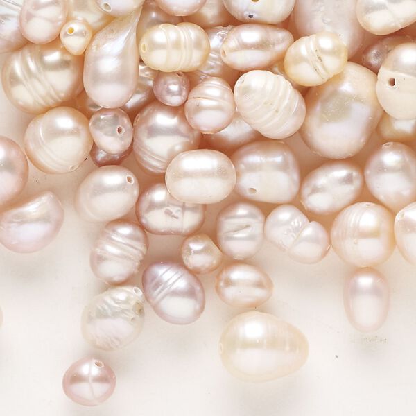 Pearl mix, cultured freshwater pearl (natural), mauve and peach, 5-10mm mixed shapes, D grade, Mohs hardness 2-1/2 to 4. Sold per pkg of 100. image number 0
