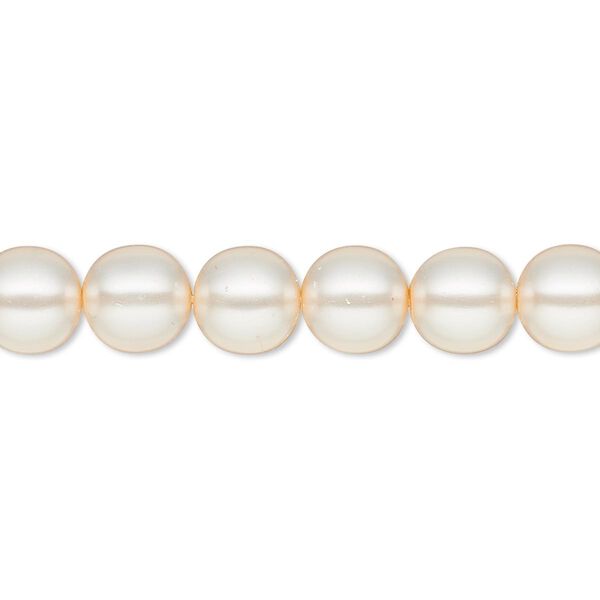 Bead, Czech glass druk, pearlized translucent light peach, 8mm round. Sold per 16-inch strand. image number 0