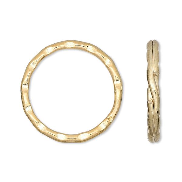 Split ring, gold-finished steel, 25mm hammered round. Sold per pkg of 100. image number 0
