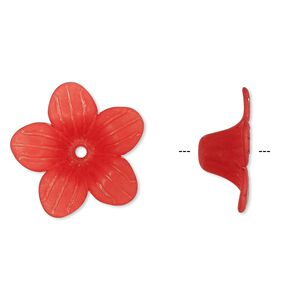 Component, acrylic, frosted red, 24x10mm flower. Sold per pkg of 50.