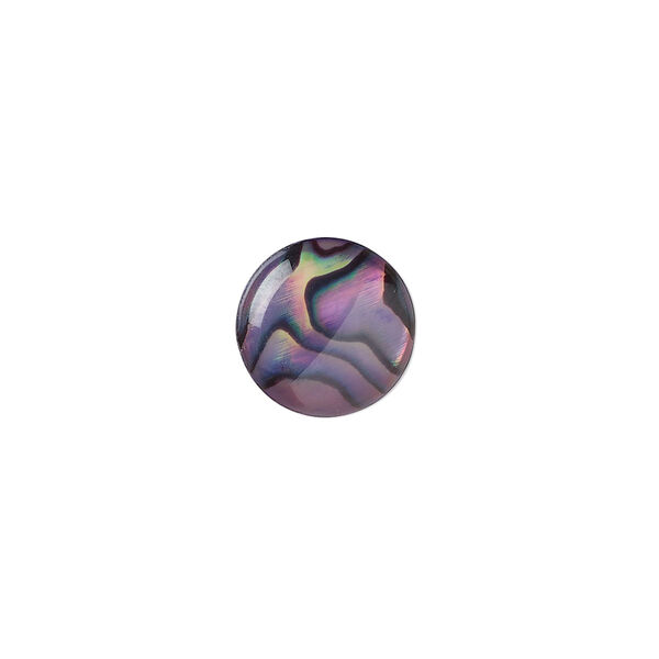 Cabochon, paua shell (coated / dyed), purple, 12mm calibrated round, Mohs hardness 3-1/2. Sold per pkg of 4. image number 0