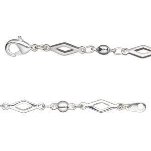 Chain 1pkg1 silver-plated diamond, 4mm open / 3.5mm ball / lobster claw clasp, brass 24 inch