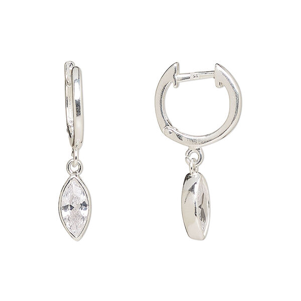 Earring, Create Compliments®, sterling silver and cubic zirconia, clear, 25.5mm hoop with endless-loop closure and marquise dangle. Sold per pair. image number 0