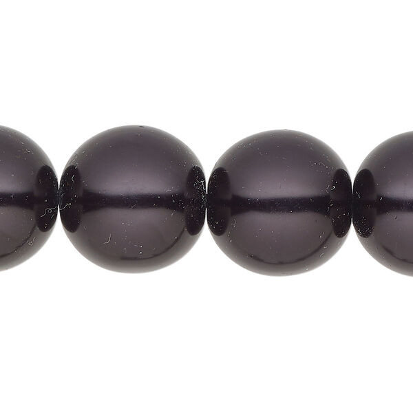 Bead, glass pearl, coated glass, black, 16mm round. Sold per 15-1/2" to 16" strand, approximately 30 beads. image number 0