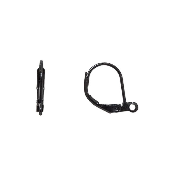Ear wire, black-finished brass, 13mm leverback with open loop. Sold per pkg of 5 pairs. image number 0
