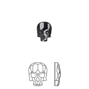 Flat back 2pk jet, Crystal Passions® 10x7.5mm skull 2856