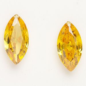 Drop cubic zirconia 2pk 28x14mm faceted marquise, translucent golden yellow