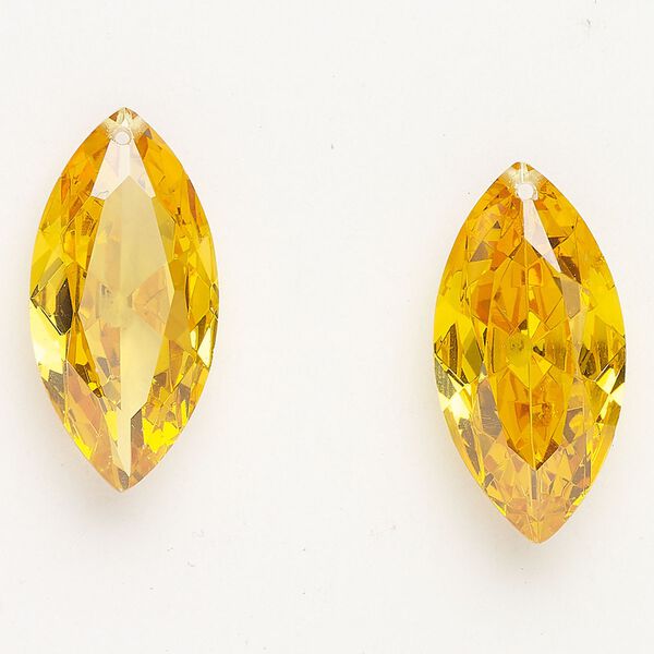 Drop cubic zirconia 2pk 28x14mm faceted marquise, translucent golden yellow image number 0