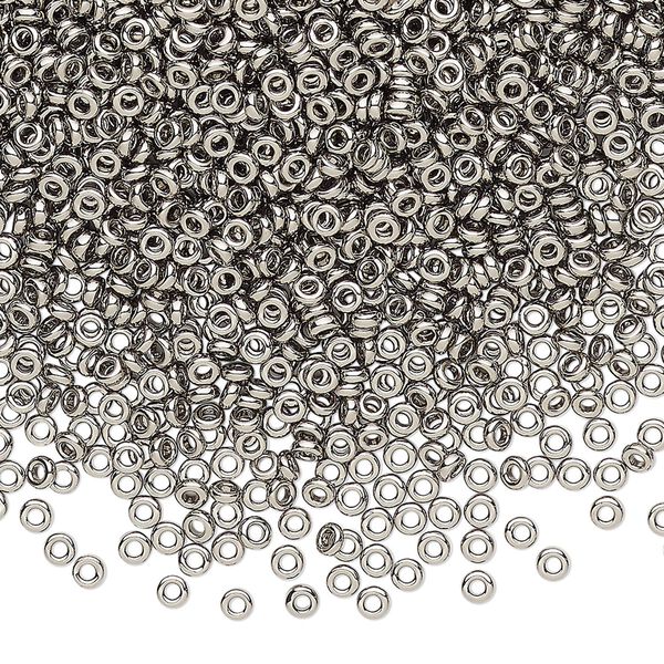 Seed bead, Miyuki, glass, pkg/50g, 2.2x1mm spacer rondelle, opaque nickel-plated, (SPR2.2-190). image number 0