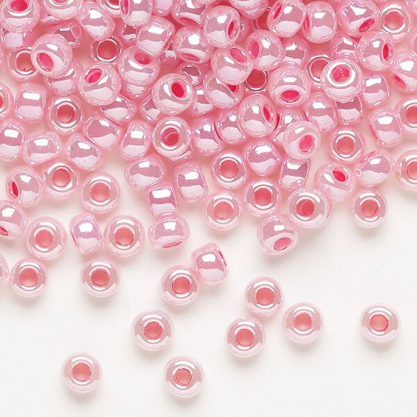 Seed bead, Miyuki, glass, pkg/250g, #6 rocaille, opaque carnation pink luster alabaster (RR-535). image number 0