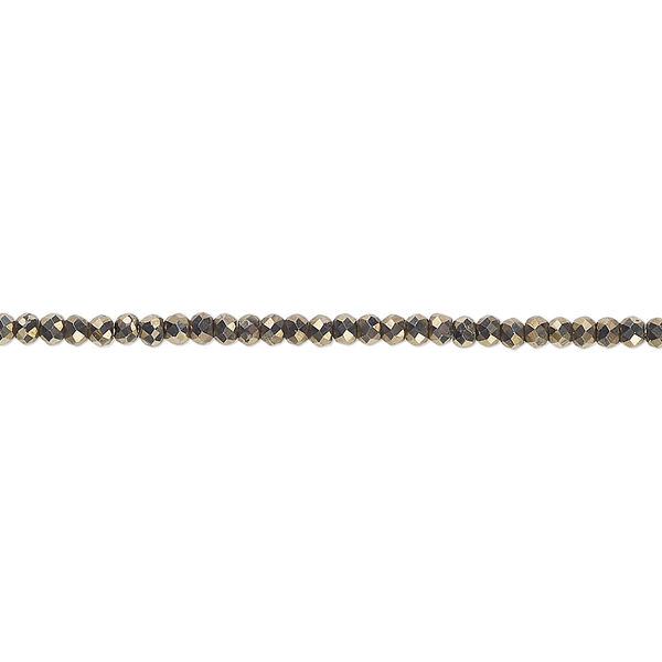 Bead, pyrite (natural), 2x1.5mm faceted rondelle with 0.5-1.5mm hole, B grade, Mohs hardness 6 to 6-1/2. Sold per 15" to 16" strand. image number 0