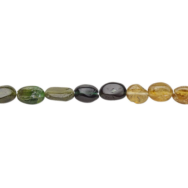Bead, amber-green tourmaline (natural), 5x4mm-7x5mm hand-cut flat oval, C grade, Mohs hardness 7 to 7-1/2. Sold per 14-inch strand. image number 0