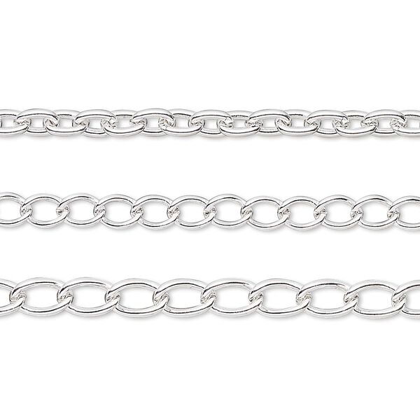 Chain, silver-plated brass and steel, 4.8x3.3mm / 5x3.5mm / 6.7x4mm cable. Sold per pkg of (3) 8-inch sections. image number 0
