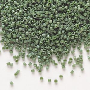 Seed bead, Delica®, glass, pkg/7.5g, #11 round, opaque matte rainbow basil green (DB-2312).