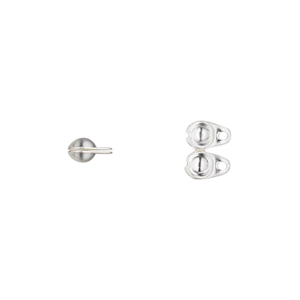 Bead tip, silver-plated brass, 6.5x4mm side clamp-on with closed loop. Sold per pkg of 100. image number 0