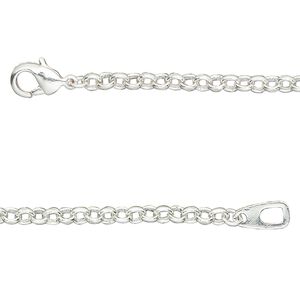Chain, silver-plated brass, 3mm rolo, 18 inches with lobster claw clasp. Sold individually.