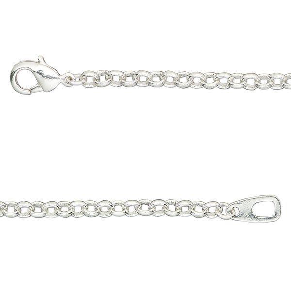 Chain, silver-plated brass, 3mm rolo, 18 inches with lobster claw clasp. Sold individually. image number 0