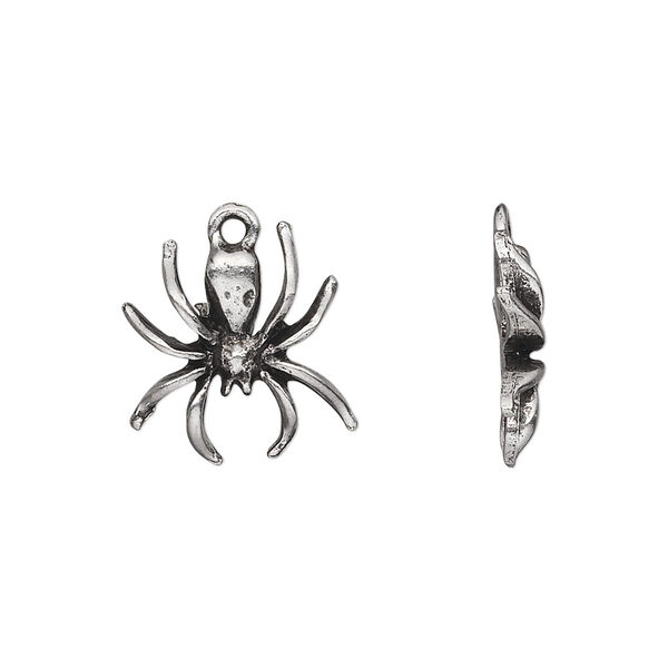 Charm, pewter (tin-based alloy), pkg/1, antiqued, 16x15mm spider. image number 0