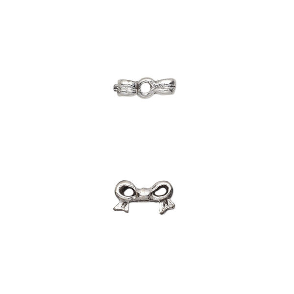 Bead, antique silver-plated pewter (tin-based alloy), 9x5mm bow, fits 4mm cube bead. Sold per pkg of 4. image number 0