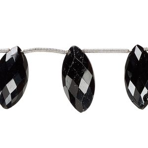Black spinel 1pkg11, hand-cut top-drilled faceted puffed marquise bead 18x9mm-23x11mm