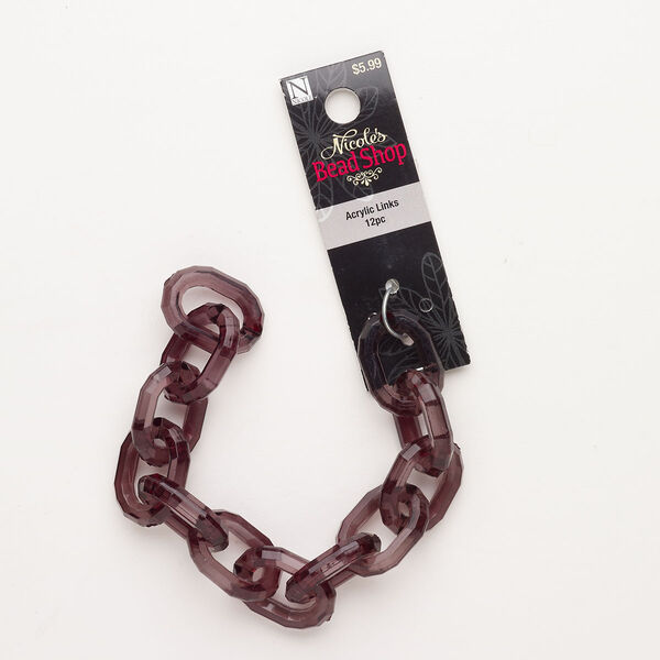 Chain, acrylic, pkg/7-1/2 inches, grey, 18mm faceted cable. image number 0