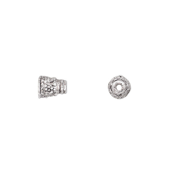 Cone, antiqued "pewter" (zinc-based alloy), 7x5mm with pattern, fits 4mm bead. Sold per pkg of 24. image number 0