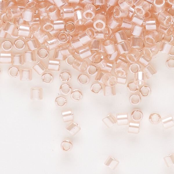 Seed bead, Delica®, glass, pkg/7.5g, #8 round, translucent glazed luster shell pink (DBL-0106-1). image number 0