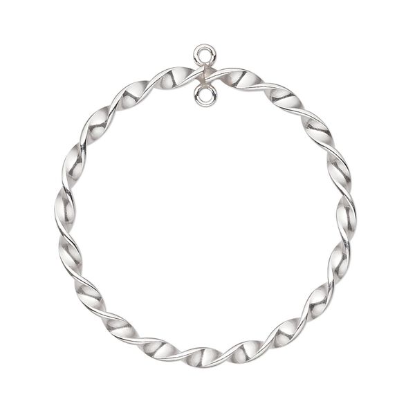 Drop, sterling silver, 27mm twisted open round with closed loop. Sold per pkg of 2. image number 0