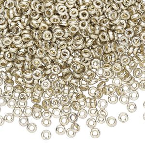 Seed bead, Miyuki, glass, pkg/250g, 3x1.3mm spacer rondelle, opaque brass-plated, (SPR3-4201).