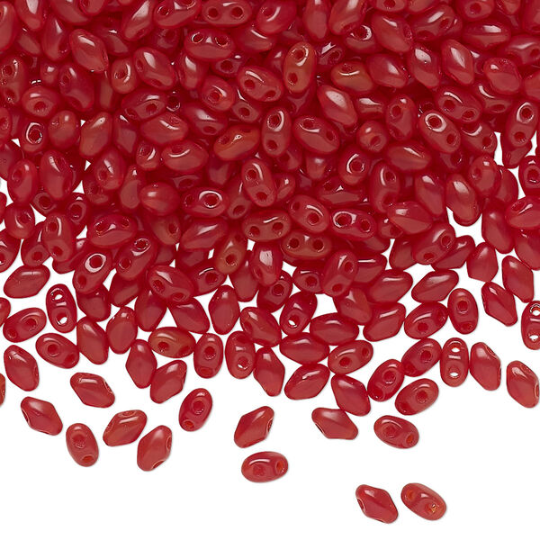 Bead, Preciosa Mini Twin™, Mini Pressed Twin, Czech pressed glass, translucent dark red, 4x2.5mm oval with (2) 0.7mm holes. Sold per 10-gram pkg. image number 0