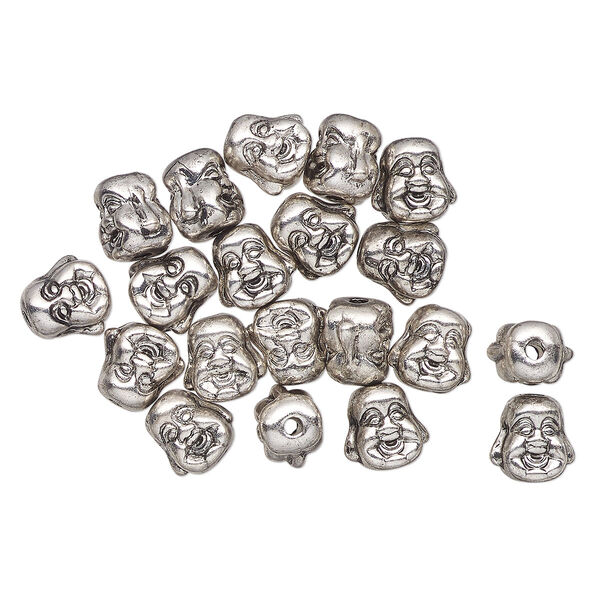Bead, antique silver-finished "pewter" (zinc-based alloy), 10mm Buddha head. Sold per pkg of 20. image number 0