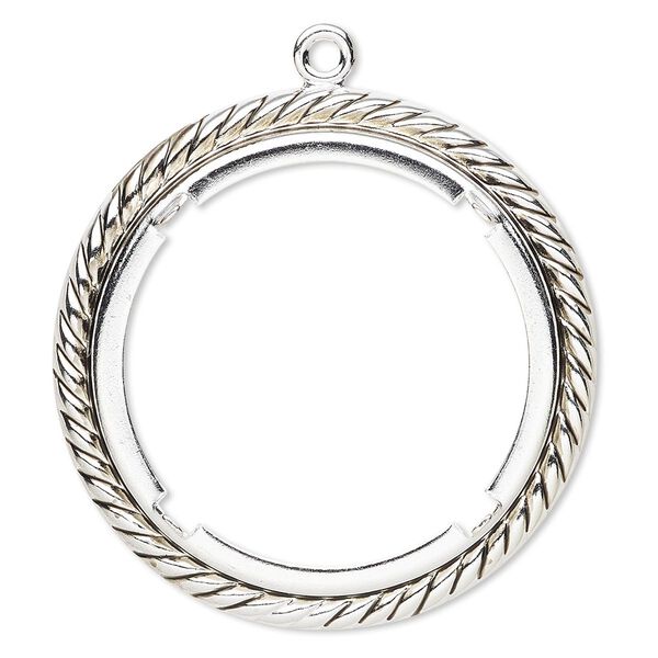 Focal, antique silver-plated brass, 47mm rope edge round with 38mm round setting. Sold per pkg of 10. image number 0