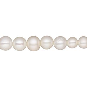 Pearl, White Lotus™, cultured freshwater (bleached), white, 4-9.5mm graduated semi-round, C grade, Mohs hardness 2-1/2 to 4. Sold per 18-inch strand.